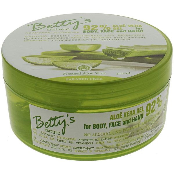 Betty's Aloe Vera Gel 100% frei von Tierquälerei! Für Körper, Gesicht und Hand. Für trockene Haut, reduziert Falten, Sonnenbrand, behandelt Akne, heilt Wunden und löscht Dehnungsstreifen,