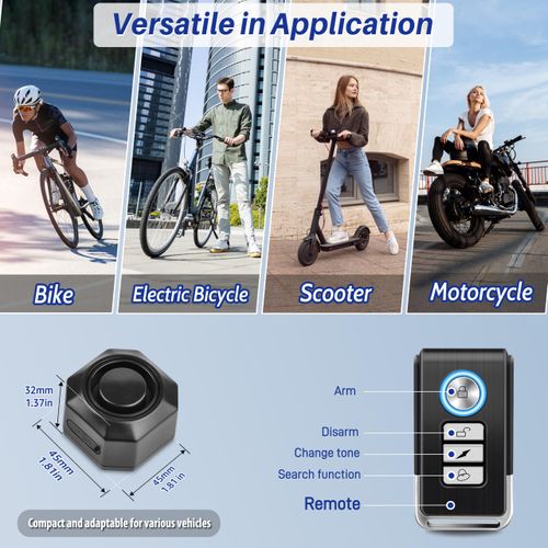 Bike Alarms for Ebikes Accessories, Electric Scooter Accessories, Car Alarm System with Motion Sensor, Wireless Antitheft Products, Waterproof Vibration Bike Alarms for Ebikes Bike Scooter Car