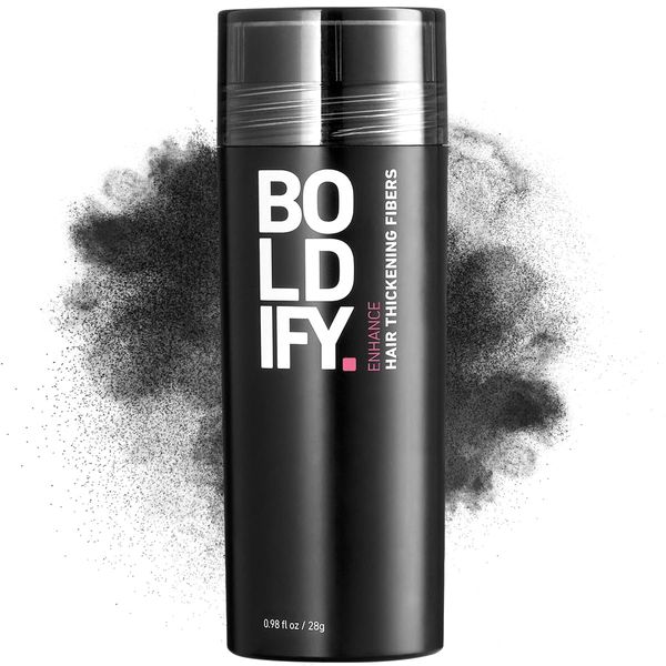 BOLDIFY Hair Fibres for Thinning Hair (BLACK) - 28g Bottle - Undetectable & Natural Hair Filler Instantly Conceals Hair Loss - Hair Powder Thickener, Topper for Fine Hair for Women & Men