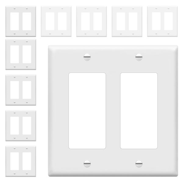 ENERLITES Decorator Light Switch or Receptacle Outlet Wall Plate, Size 2-Gang 4.50" x 4.57", Polycarbonate Thermoplastic, 8832-W-10PCS, White (10 Pack)