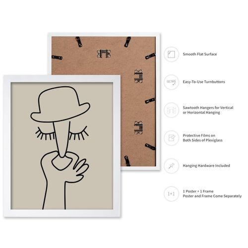 Poster Master Hold Your Nose Poster - Beige Abstract Print - Modern Art -Trendy Art - Minimal Art - Humorous Bathroom Wall Decor - Guest Bath Decor - Funny Restroom Decor, 11x14 White Framed