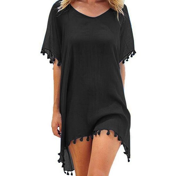 Hanaoops Damen Strandkleid Sommer Strandponcho Bikin Badeanzug Cover Up Strandtunika Strandurlaub Pareos Strandkleider Beachwear mit Quasten