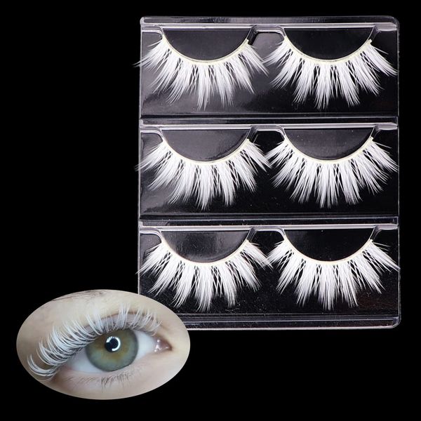 3 Pairs White False Eyelashes - Natural Look Fluffy White Lashes Wispy White Fake Eyelashes for Cosplay & Christmas Makeup - Halloween Party Masquerade Cosplay Lashes