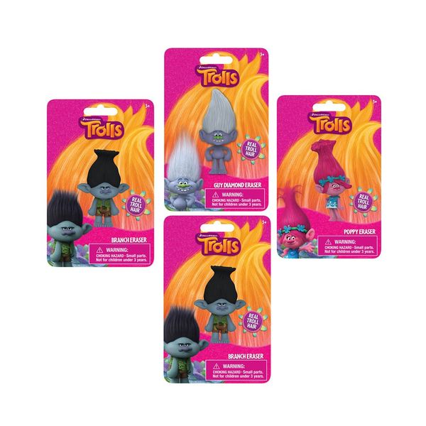 DreamWorks Trolls 3-inch Figural Puzzle Eraser Set, 4-Pack Branch-Poppy-Guy Diamond