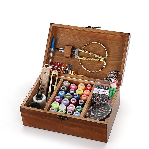 magi Gift Wooden Sewing Box Organizer with Sewing Kit Accessories, Home Sewing Basket with Compartments?Sewing Box with Sewing kit Accessory