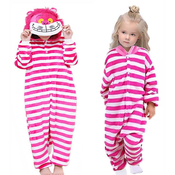 LOSXHU Halloween Kids Cheshire Cat Costume Storybook Cartoon Animal Cosplay Pink Plush Onesie Jumpsuit Dress Up Pretend Play Christmas Party Unisex for Girls Boys Toddler 3-4T, LO-YLM01