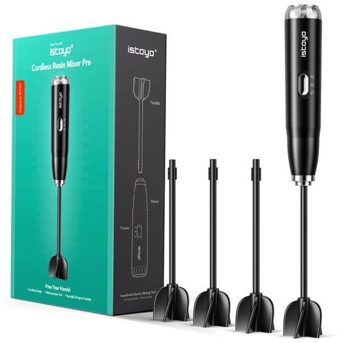 ISTOYO Epoxy Resin Mixer, Battery Powered Epoxy Resin Stirrer, Electric Epoxy Resin Mixer to Minimise Bubbles for Resin, Silicone Mixing, DIY Crafts, Resin Moulds (Includes 4 Paddles)