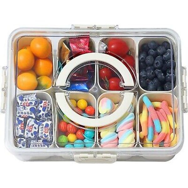 Snackle Box Container Divided Serving Tray with Lid and Handle For Party