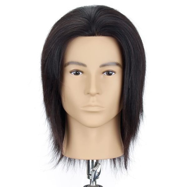 HAIRWAY Male Mannequin Head with 100% Human Hair 8 Inch Hairdresser Practice Cosmetology Styling Training Manikin Doll Head No table stand clamp (Natural Black)