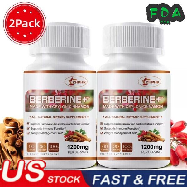 2×Berberine Plus CEYLON CINNAMON Extract1200mg Heart Brain Immune Support Weight