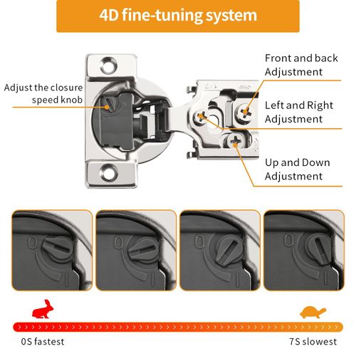 Chibery 10 Pack 1/2" Overlay 4D Soft Close Concealed Hinges for Face Frame Door, Adjustable Closing Speed, Self Close Satin Nickel, 105° Open Angle Concealed Stainless Steel Hinges for Cabinet