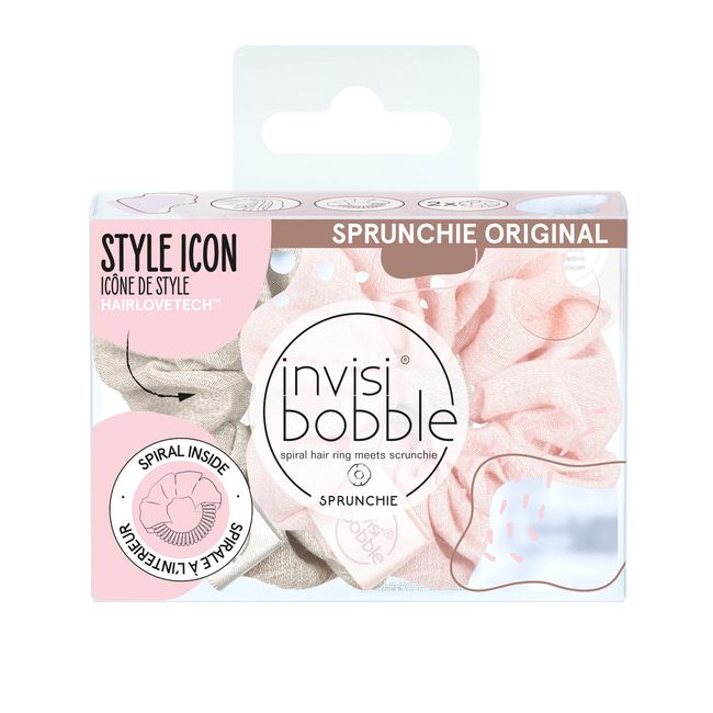 Invisibobble Sprunchie "Go with Floe" Duo Scrunchie Set I 2 x Pastel Pink Brown Fabric Hair Scrunchies Girls & Women I Hair Gentle & Strong Hold I Limited Collection Nordic Breeze