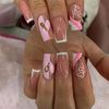 Prosy 24pcs French Medium and Long Square Nails Heart Glitter Matching Fake Nails Full Cover False Nails for Women and Girls