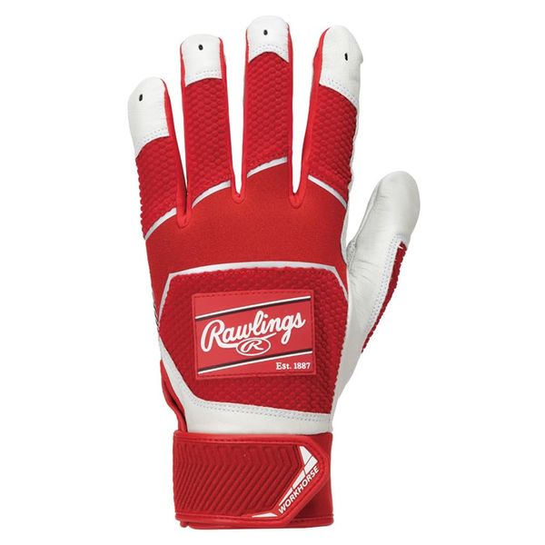 Rawlings Baseball Adult Ambidextrous Patch Logo Batting Gloves Genuine Leather WH22BG Scarlet Size USA M