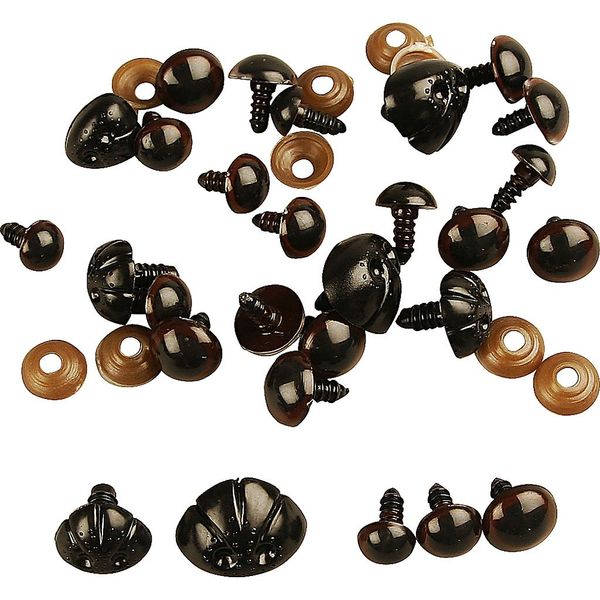 Creativ 100263 Teddy Bear Eyes and Noses, D: 10-15 mm, 12 Assorted Pieces, Black