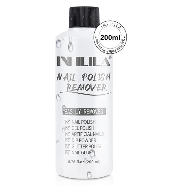 NXJ INFILILA Nail Polish Remover Non Acetone, Professional Nail Polish Remover, 6.76 Fl Oz Remover for Gel Nail Polish Manicure Salon Quality Effective, Double Seal Polish Remover