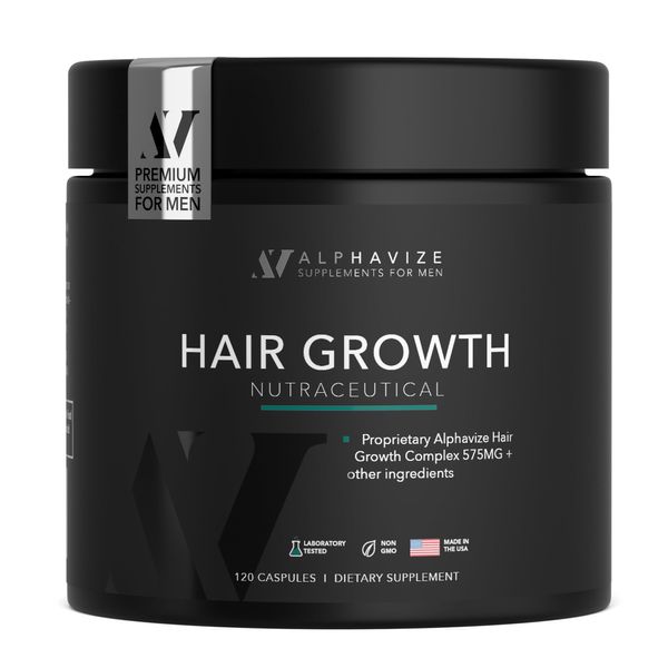 Alphavize Men's Hair Growth Supplement - Proprietary Formula Designed to improve Hair thickness, density and scalp coverage - Dermatologist Recommended Hair Vitamins for Men Formula - 1 Month Supply