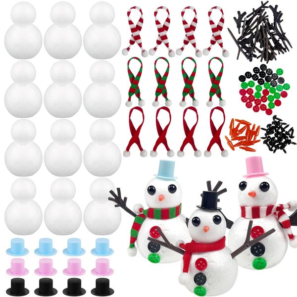 Christmas Snowman DIY Craft Kit, 12 Snowman Foam Balls Build a Snowman Crafts Accessories Build a Snowman Kit Indoor Decorations for Xmas Party Decor Supply