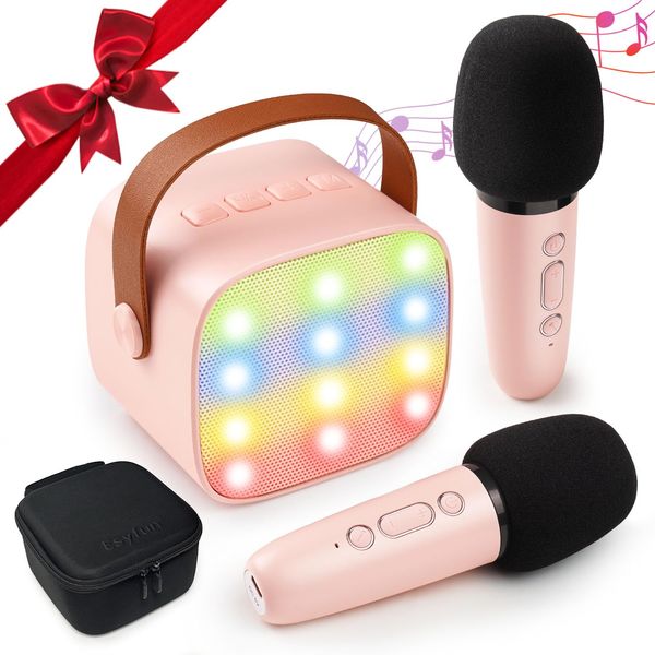 Esyfun Mini Karaoke Machine for Kids, Portable Bluetooth Singing Karaoke Machine with 2 Wireless Microphones, Popular Toys Birthday, for Girls Ages 4, 5, 6, 7, 8,9,10+ Years Old