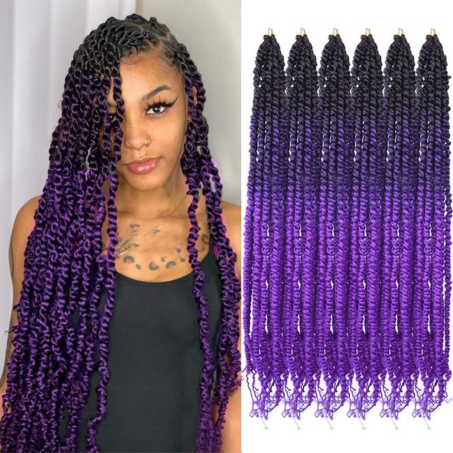 Bohemian Box Braid with Curl Color T-Purple Pre-Looped Synthetic Braiding Hair 16 / T-Purple / 6p