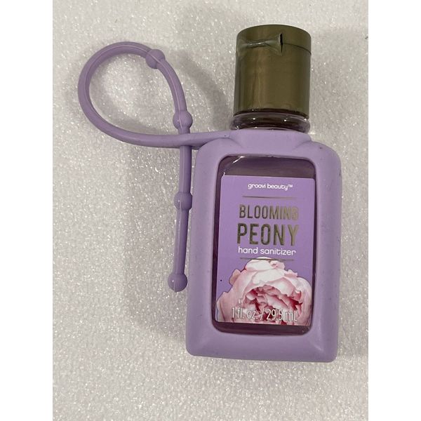 Simple Pleasure Blooming Peony Hand Sanitizer Purple Silicone Carrying Case 1 oz