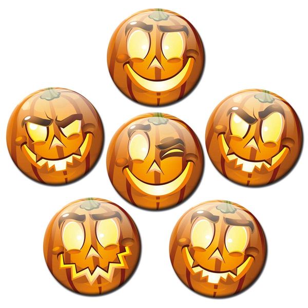 Kühlschrankmagnete Smiley Halloween 6er Deko Geschenk Set Magnete lustig für Frauen Männer Kinder stark groß 50mm rund Orange