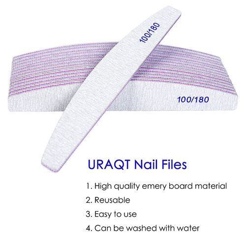 URAQT 16PCS Professional Nail Files, 100/180 Grit Double-Sided Emery Board, Professional Nail File Set Curved Fingernail Files for Nail Grooming and Styling,Hairdressing Salon, Pets (White)
