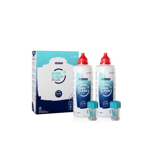 AVIZOR New Everclean Plus Cleaning and Disinfection Solution for All Contact Lenses 2X 350ml 3 Month Supply