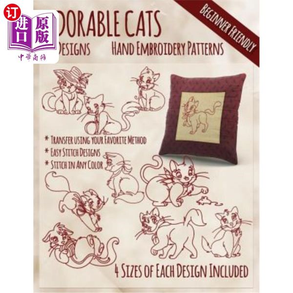 海外直订Adorable Cats Hand Embroidery Patterns 可爱的猫手绣图案