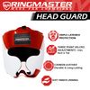 RingMaster Head Guard HeadGear Boxing MMA Martial Arts Kick Protector (Small-Medium, Red/White)