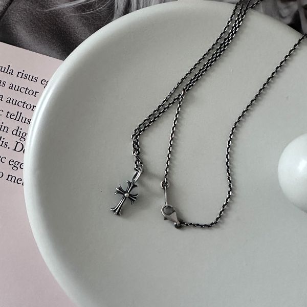 925 Silver Antique Necklace String Cross Long Silver Necklace