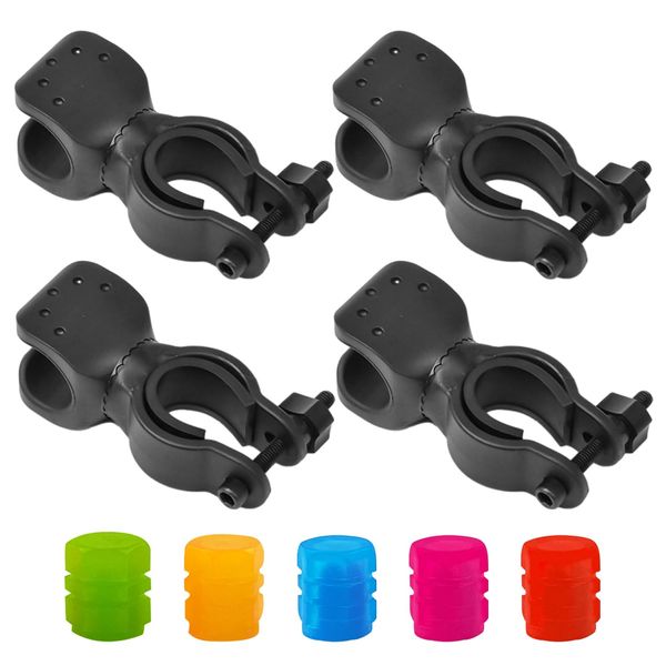 4 Pcs of Bicycle Clips, with 5 Pcs Luminous Valve Covers, Bicycle Light Holder, Fixed Frame, Walking Stick Holder, Wheelchair Accessories