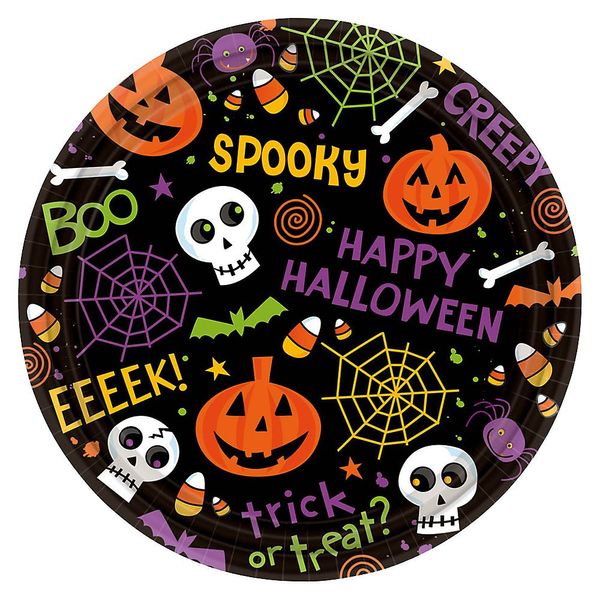 Spooktacular Halloween Gang Disposable Round Dessert Paper Plates, 7" Pack of 60.