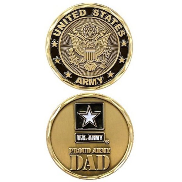 United States Military US Armed Forces Army "Proud Dad" - Good Luck Double Sided Collectible Challenge Pewter Coin