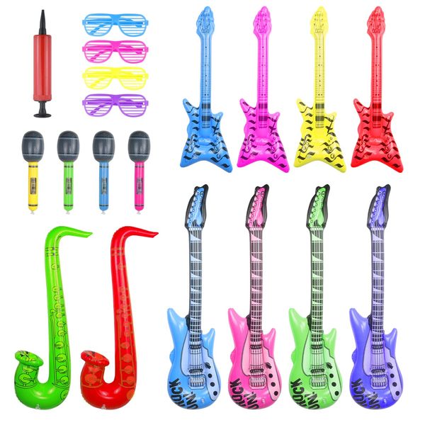 Inflatable Instruments Rock and Roll Party Decorations Inflatable Guitar Microphone for 80s 90s Theme Party Decorations Kids & Adults Hip Hop Inflatable Party Props 19Pack