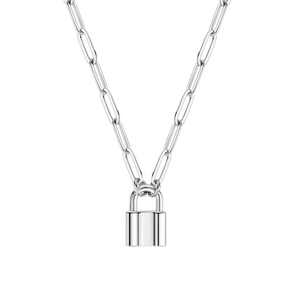 BOUTIQUELOVIN Silver Lock Necklace for Women | Silver Plated Paperclip Chain Lock Pendant Charm Jewelry for Girls