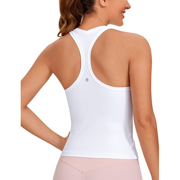 CRZ YOGA Butterluxe Damen Gym Ärmelloses Shirt Sommer Yoga Tank Top Racerback Lang Sport Tops Fitness Blickdichte Oberteile Weiss 42