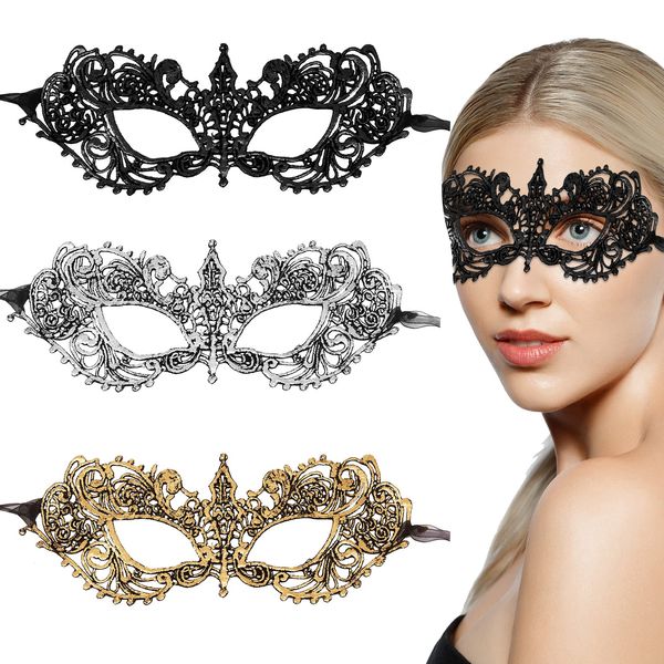 3pcs Masquerade Masks Lace Prom Mask Carnival Venetian Mask Venetian Half Face Mask Sexy Lace Eye Mask Masquerade Ball Masks for Costume Party Cosplay Women Girl Ladies Couples Halloween Mardi Gras