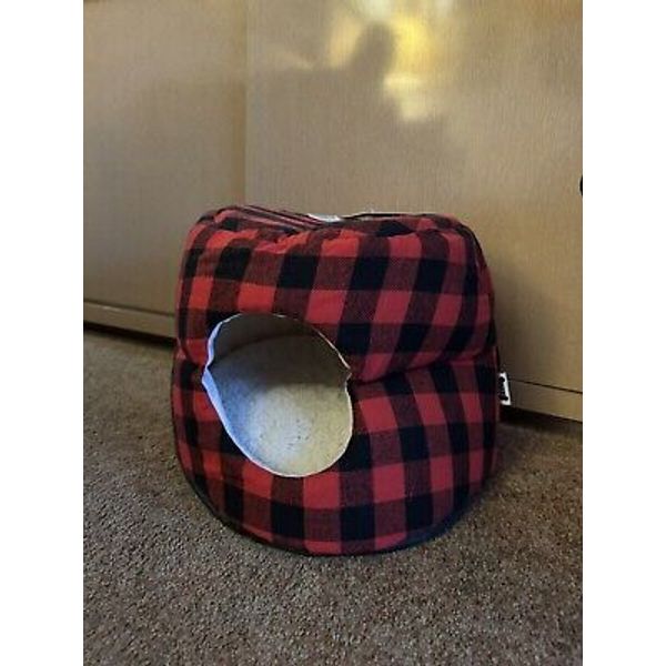 Cat Bed 2 In 1 Round Plush Fluffy Hooded Cat Bed Self Warming Pet Small Dog Bed