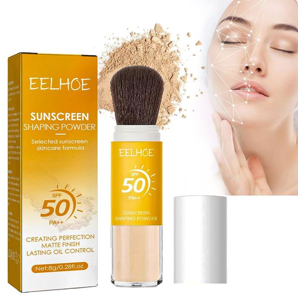 Mrettick Mineral Sunscreen Setting Powder, SPF 50 PA++ Puder-Sonnenschutz für das Gesicht, Oil Control Natural Matte Finish, dauerhafter, leichter, atmungsaktiver, durchscheinender Puder für alle Haut