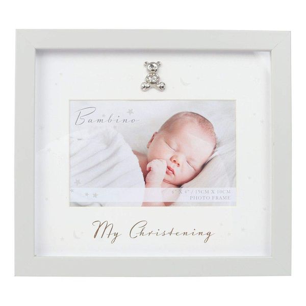 Juliana Bambino Unisex Grey Wood My Christening Photo Frame, 6'' x 4'' Keepsake Gift Landscape Picture