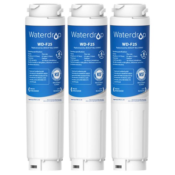 Waterdrop WD-F25 Fridge Water Filter, Replacement for Bosch® Fridge UltraClarity 644845, 740560 9000077104 (3 Pack)