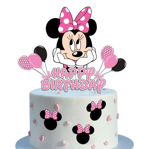 Ctxtqtdt 10 Stück Minie Mouse Tortendeko Mädchen, Kuchen Deko Kindergeburtstag, Cake Topper Set, Happy Birthday Topper für Kinder Geburtstag Party Kuchen Dekoration Supplies (A)