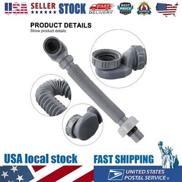 1pc Low Profile Trap Flexible Bathtub Shower Drain Pipe Gray ABS Flat Tub