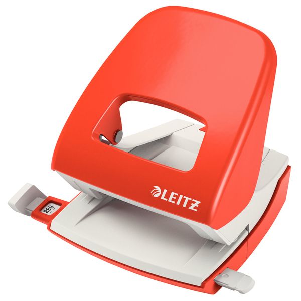 Leitz Hole Punch, 30 Sheets, Guide Bar with Format Markings, Metal, NeXXt Range, 50080020 - Light Red