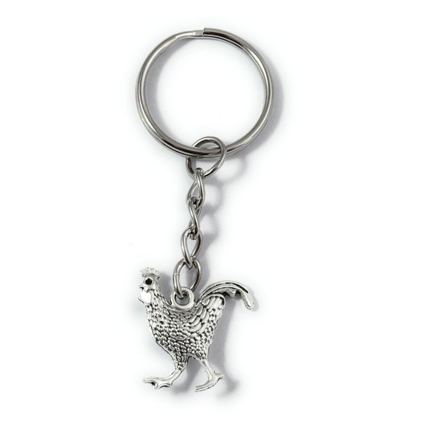 FizzyButton Gifts Cockerel Chicken Charm Keyring Key Ring with Silver Tone Keychain
