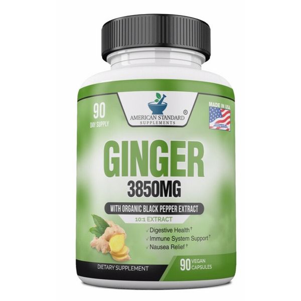 Ginger Root Capsules Organic 3850mg, Immune Support, 90 Veggie Capsules