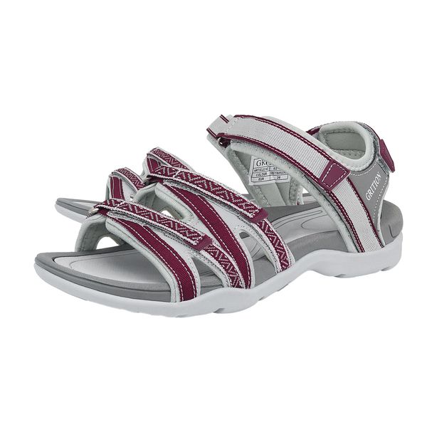 GRITION Trekkingsandalen Damen Sommer, Verstellbar Flach Wandersandalen Bequeme Outdoor Sandalen Frauen Offene Zehe Sandale Sportsandalen Leicht Strand Wasser Schuhe Rot MEHRWEG (39EU)