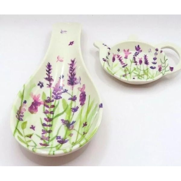 Lavender Melamine Spoon & Teabag Holder Set Kitchen Household Gift Home