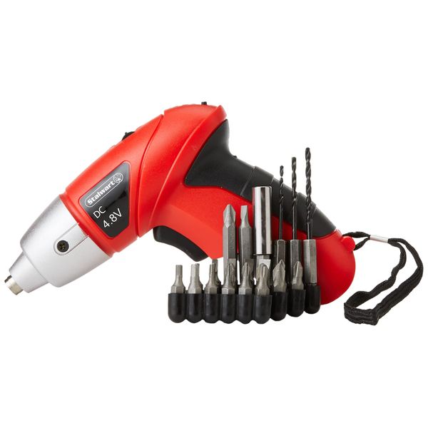 25-Piece Electric Screwdriver Set - Cordless Drill with LED Work Light, Automatic Spindle Lock, and Screw Driver Bits by Stalwart (Red)